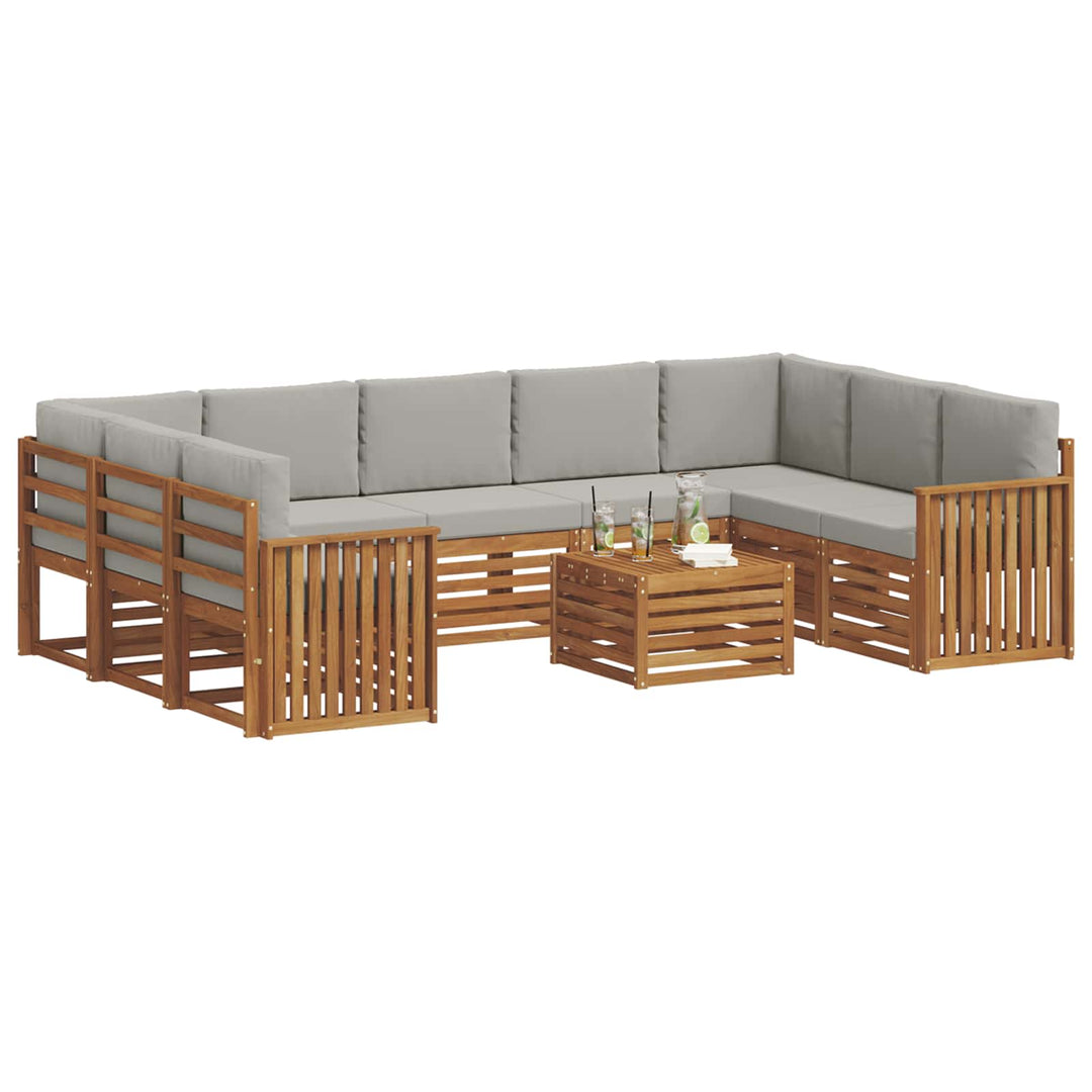 Sofasæt med pude 10 pcs Naturlig og Lys Grå Massivt Akacietræ