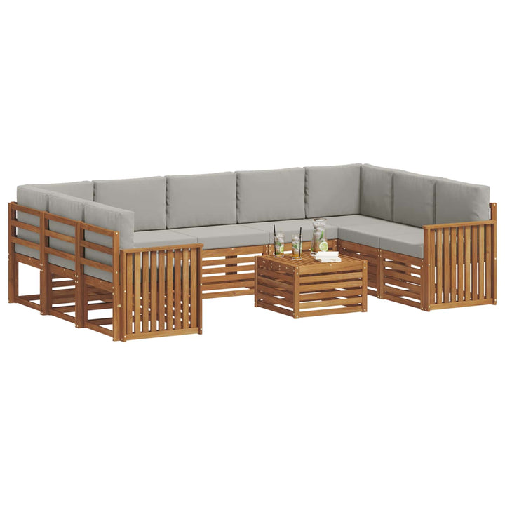 Sofasæt med pude 10 pcs Naturlig og Lys Grå Massivt Akacietræ