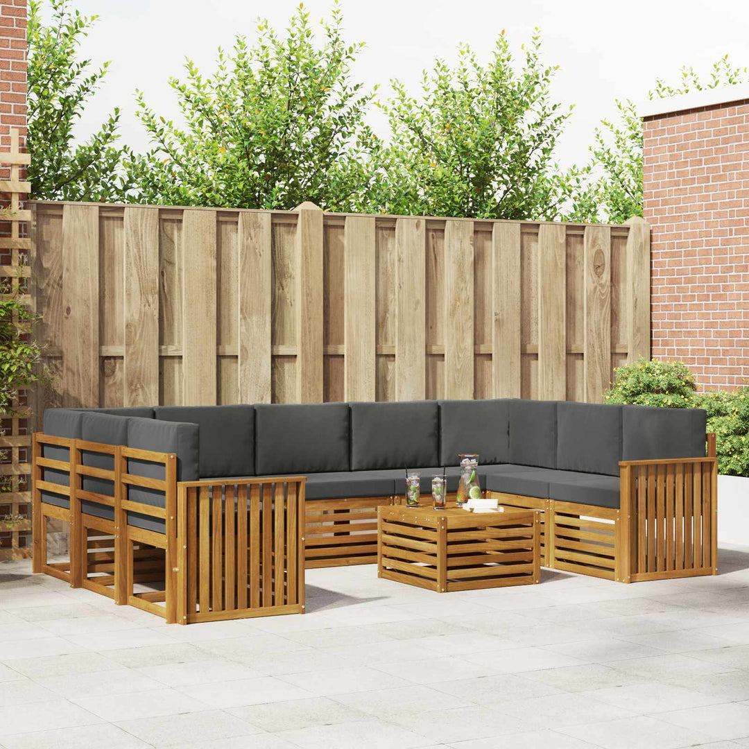 Sofasæt med pude 10 pcs Naturlig og Antracit Massivt Akacietræ