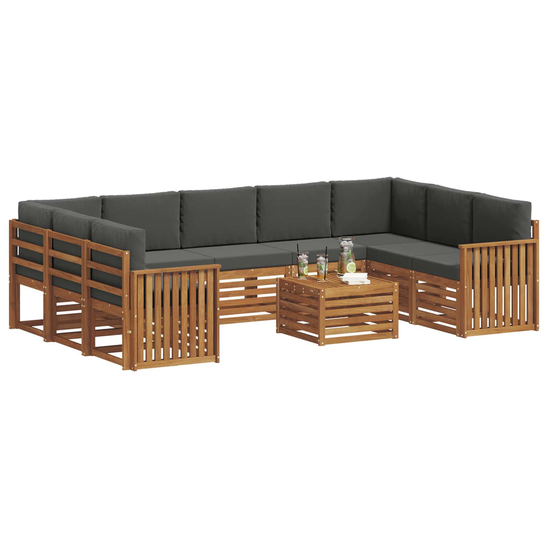 Sofasæt med pude 10 pcs Naturlig og Antracit Massivt Akacietræ