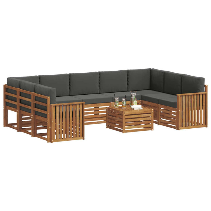 Sofasæt med pude 10 pcs Naturlig og Antracit Massivt Akacietræ