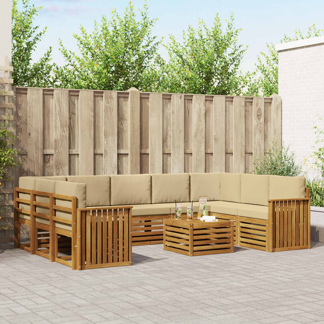 Sofasæt med pude 10 pcs Naturlig og Beige Massivt Akacietræ