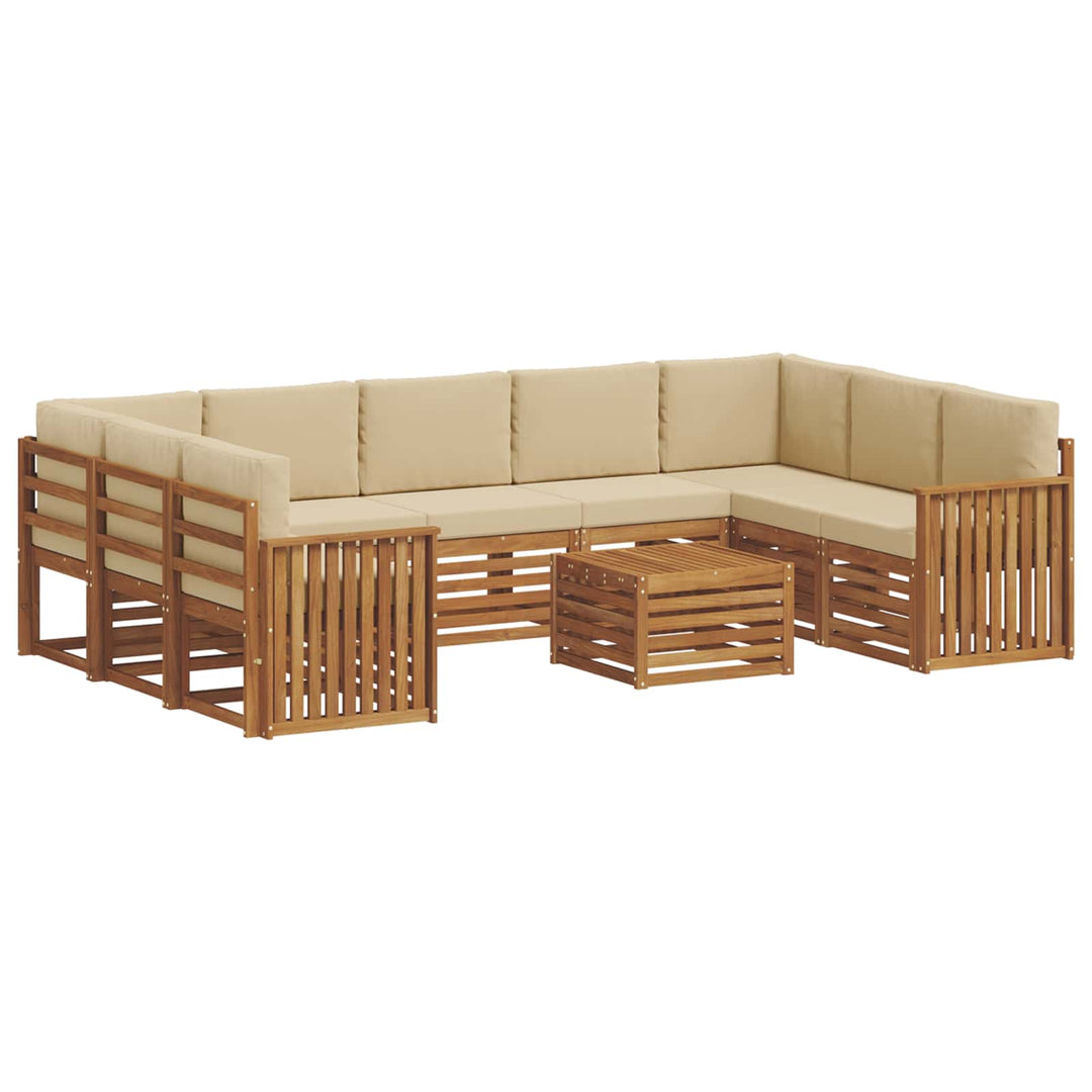 Sofasæt med pude 10 pcs Naturlig og Beige Massivt Akacietræ