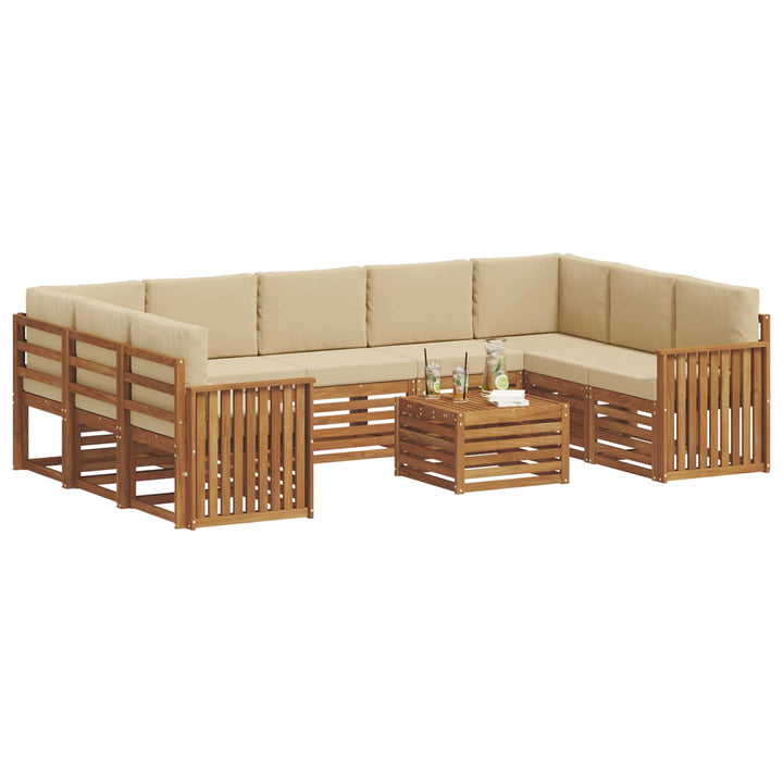 Sofasæt med pude 10 pcs Naturlig og Beige Massivt Akacietræ