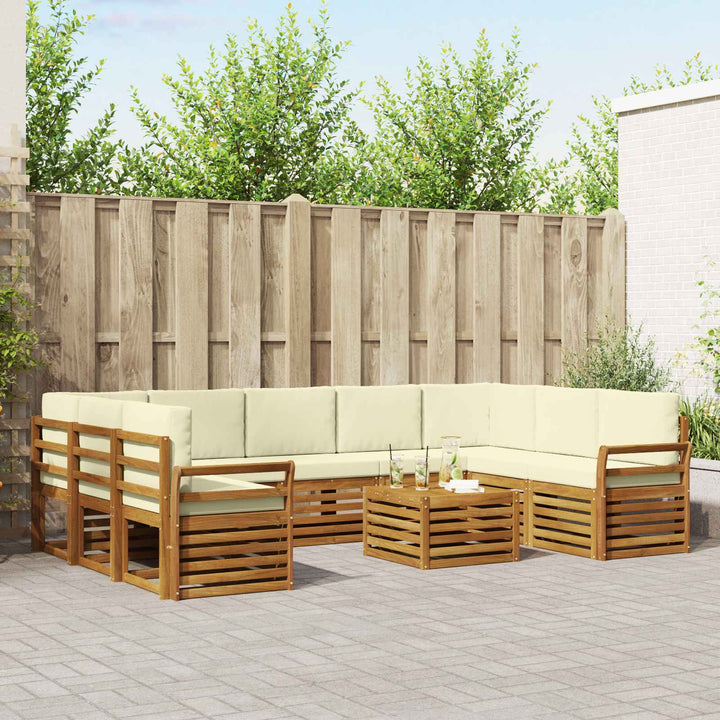Sofasæt med pude 10 pcs Naturlig og Fløde Massivt Akacietræ