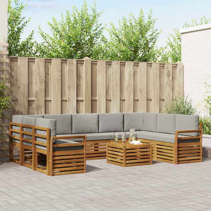Sofasæt med pude 10 pcs Naturlig og Lys Grå Massivt Akacietræ