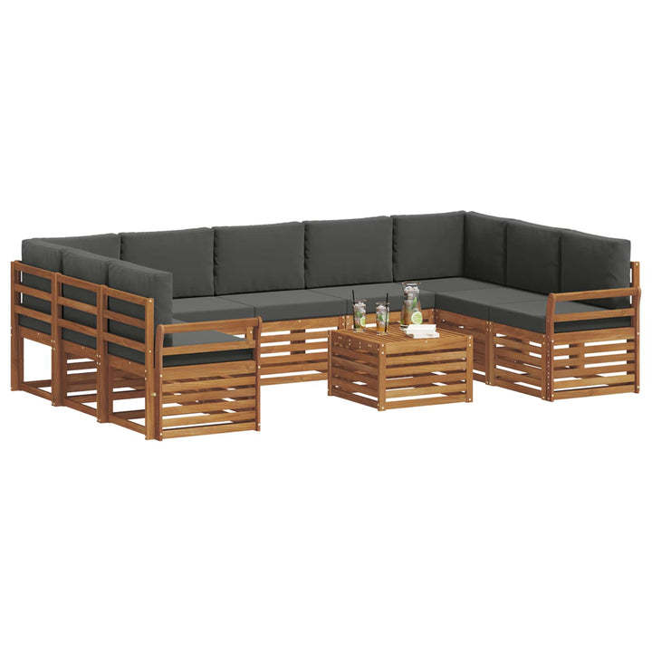 Sofasæt med pude 10 pcs Naturlig og Antracit Massivt Akacietræ