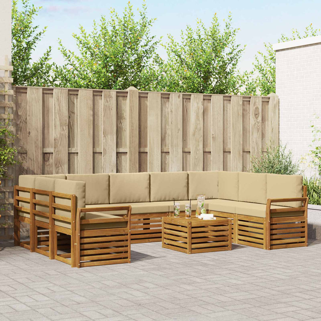 Sofasæt med pude 10 pcs Naturlig og Beige Massivt Akacietræ