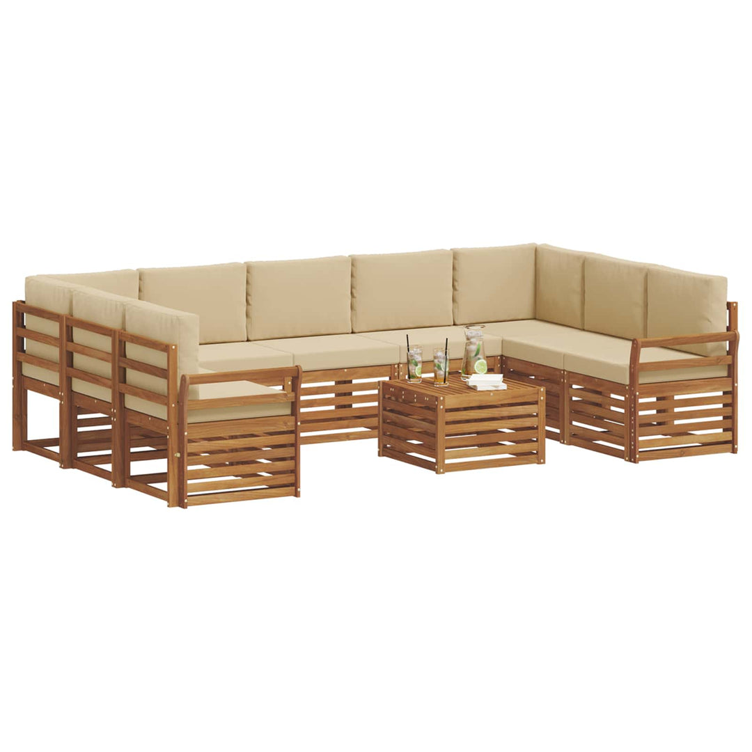 Sofasæt med pude 10 pcs Naturlig og Beige Massivt Akacietræ