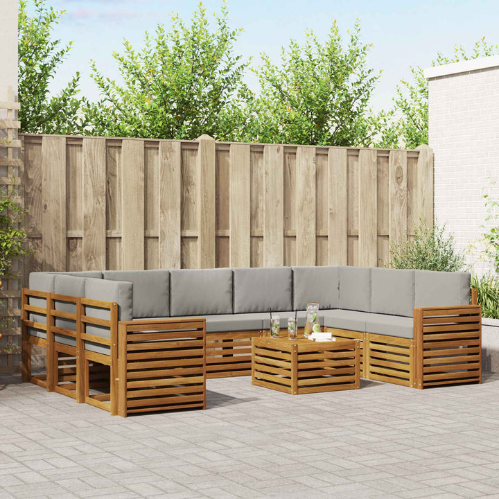 Sofasæt med pude 10 pcs Naturlig og Lys Grå Massivt Akacietræ