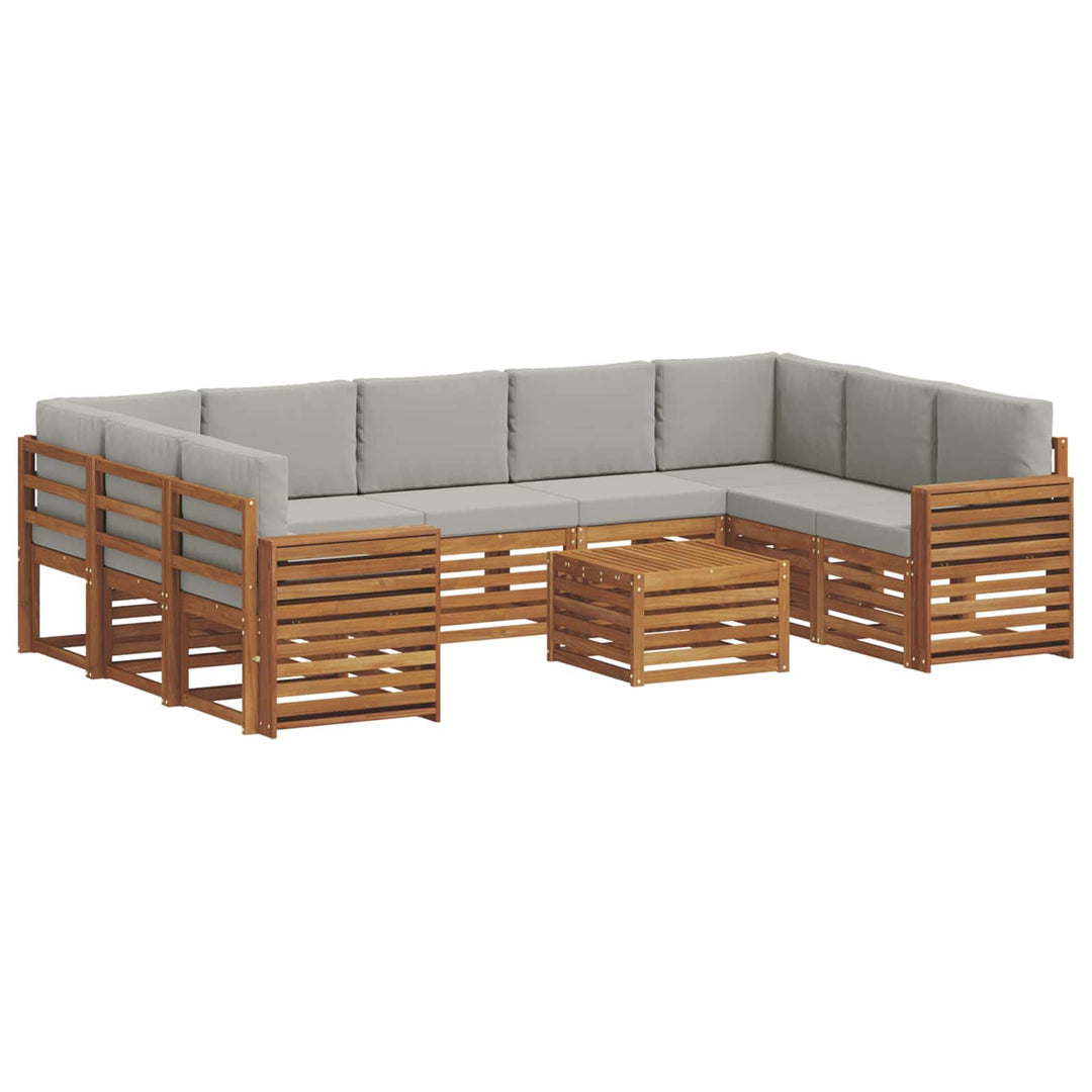 Sofasæt med pude 10 pcs Naturlig og Lys Grå Massivt Akacietræ