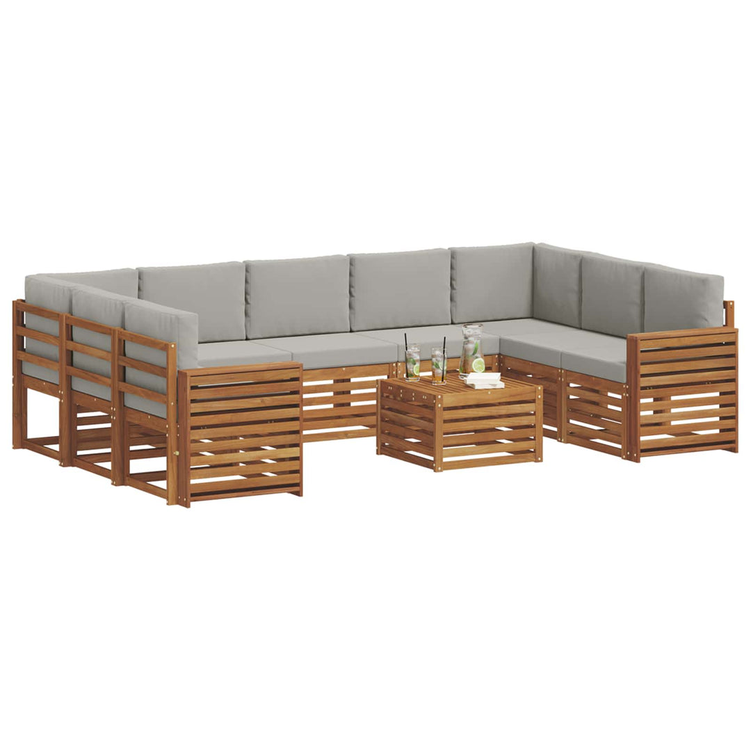 Sofasæt med pude 10 pcs Naturlig og Lys Grå Massivt Akacietræ