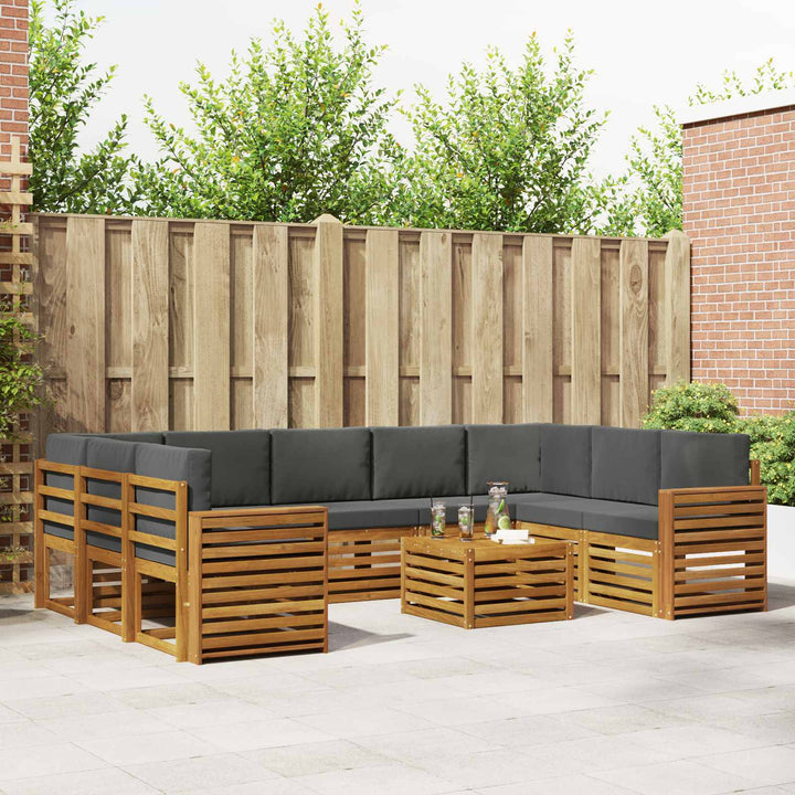 Sofasæt med pude 10 pcs Naturlig og Antracit Massivt Akacietræ