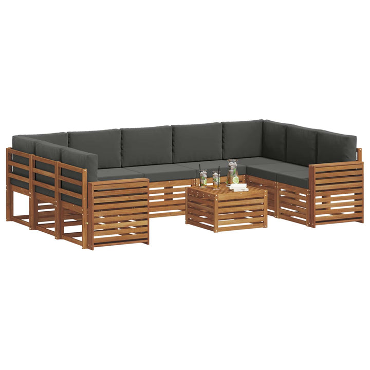 Sofasæt med pude 10 pcs Naturlig og Antracit Massivt Akacietræ