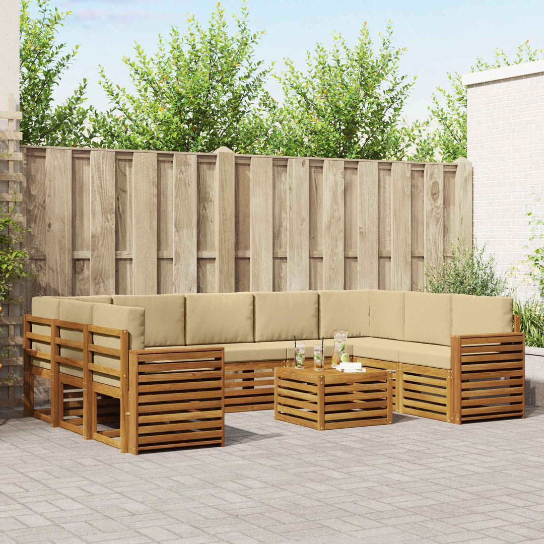 Sofasæt med pude 10 pcs Naturlig og Beige Massivt Akacietræ