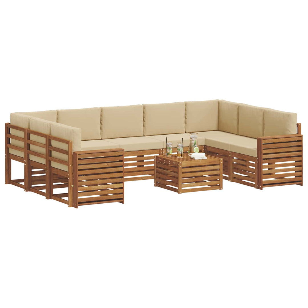 Sofasæt med pude 10 pcs Naturlig og Beige Massivt Akacietræ