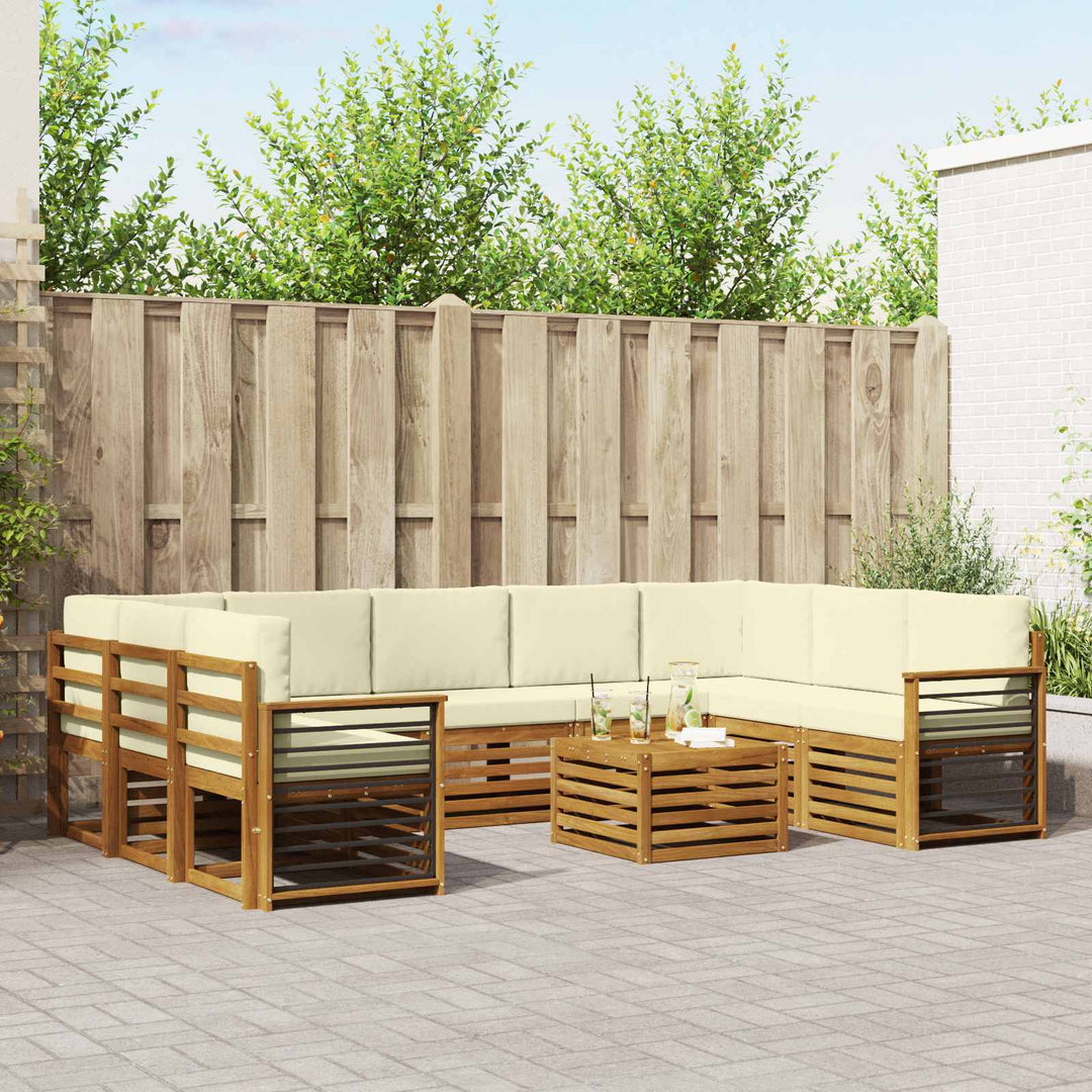 Sofasæt med pude 10 pcs Naturlig og Fløde Massivt Akacietræ