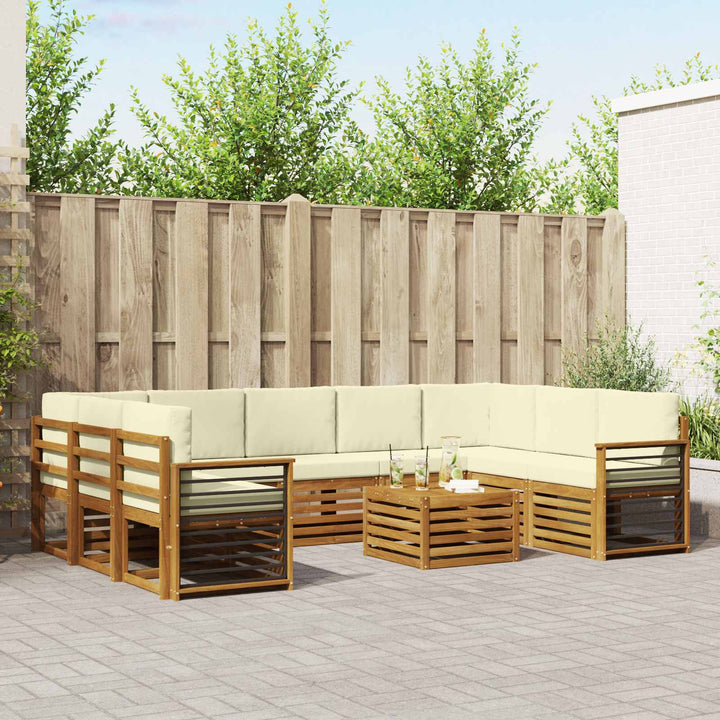 Sofasæt med pude 10 pcs Naturlig og Fløde Massivt Akacietræ