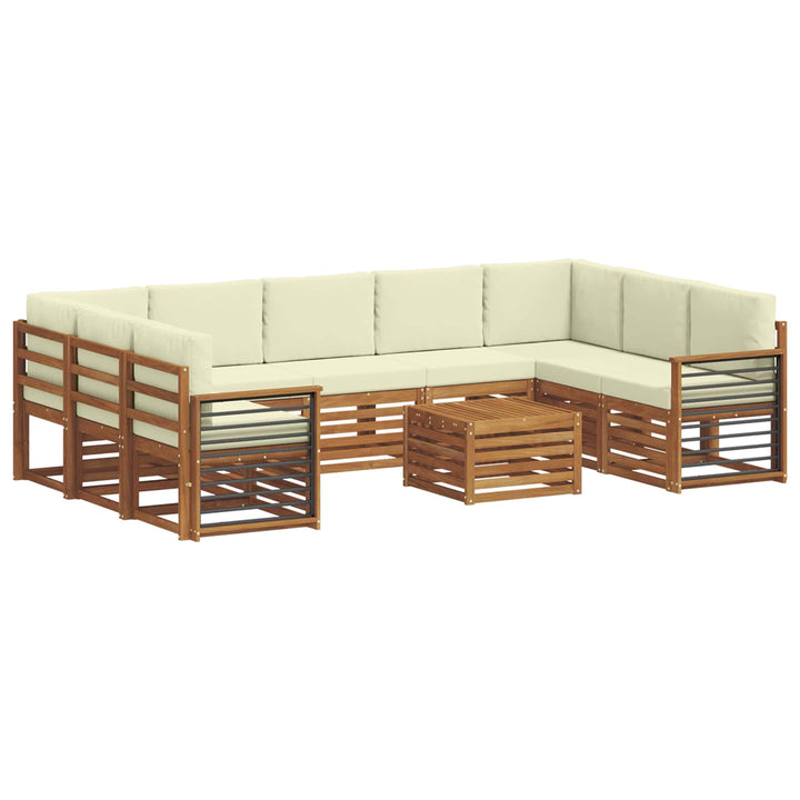 Sofasæt med pude 10 pcs Naturlig og Fløde Massivt Akacietræ