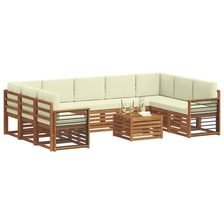 Sofasæt med pude 10 pcs Naturlig og Fløde Massivt Akacietræ