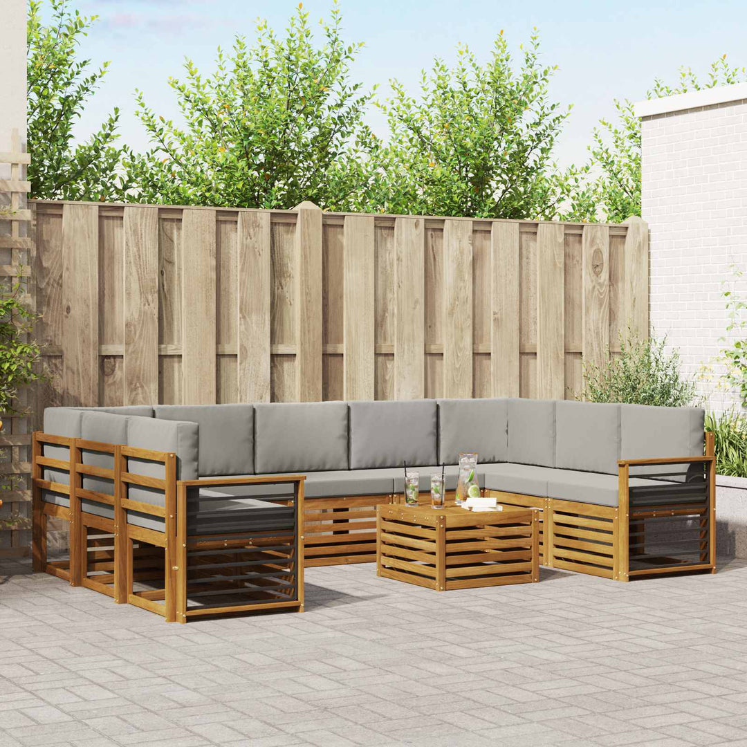 Sofasæt med pude 10 pcs Naturlig og Lys Grå Massivt Akacietræ