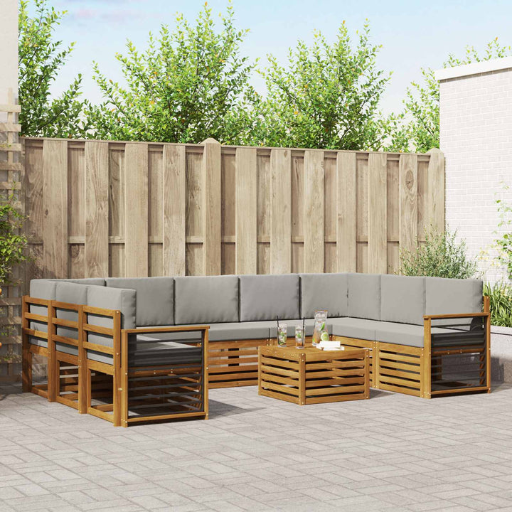 Sofasæt med pude 10 pcs Naturlig og Lys Grå Massivt Akacietræ