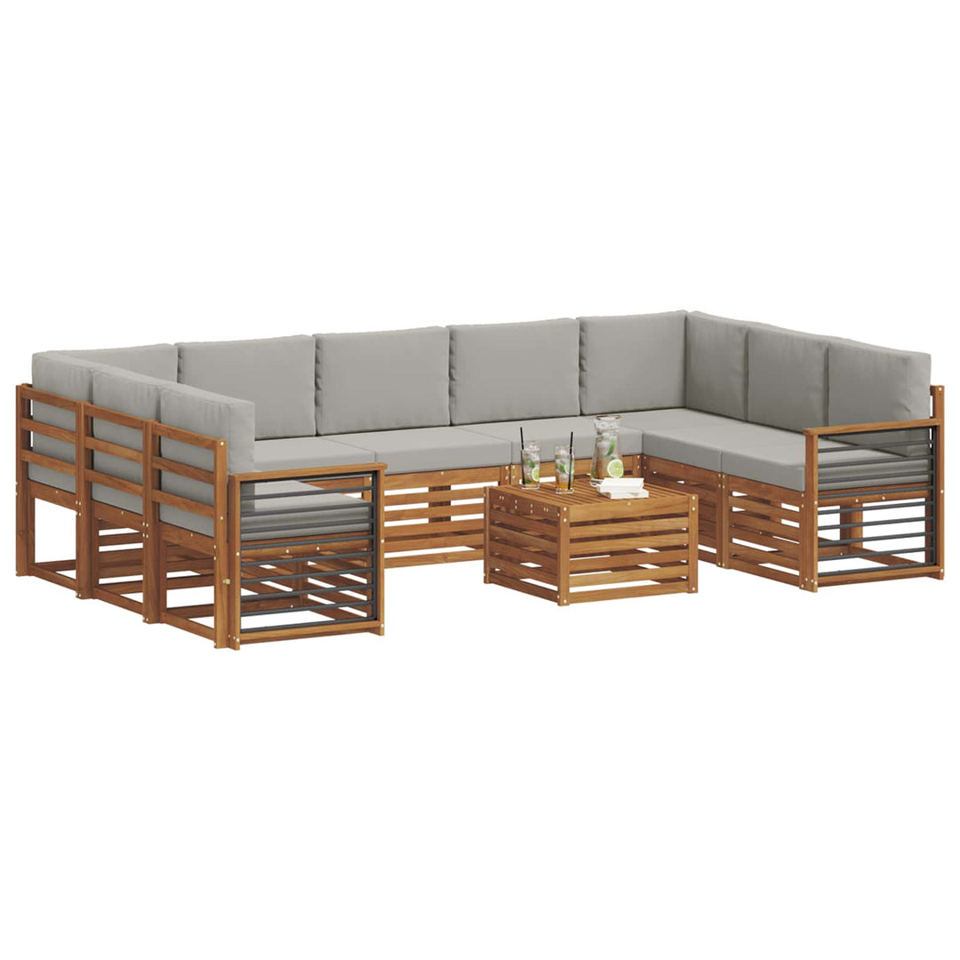Sofasæt med pude 10 pcs Naturlig og Lys Grå Massivt Akacietræ