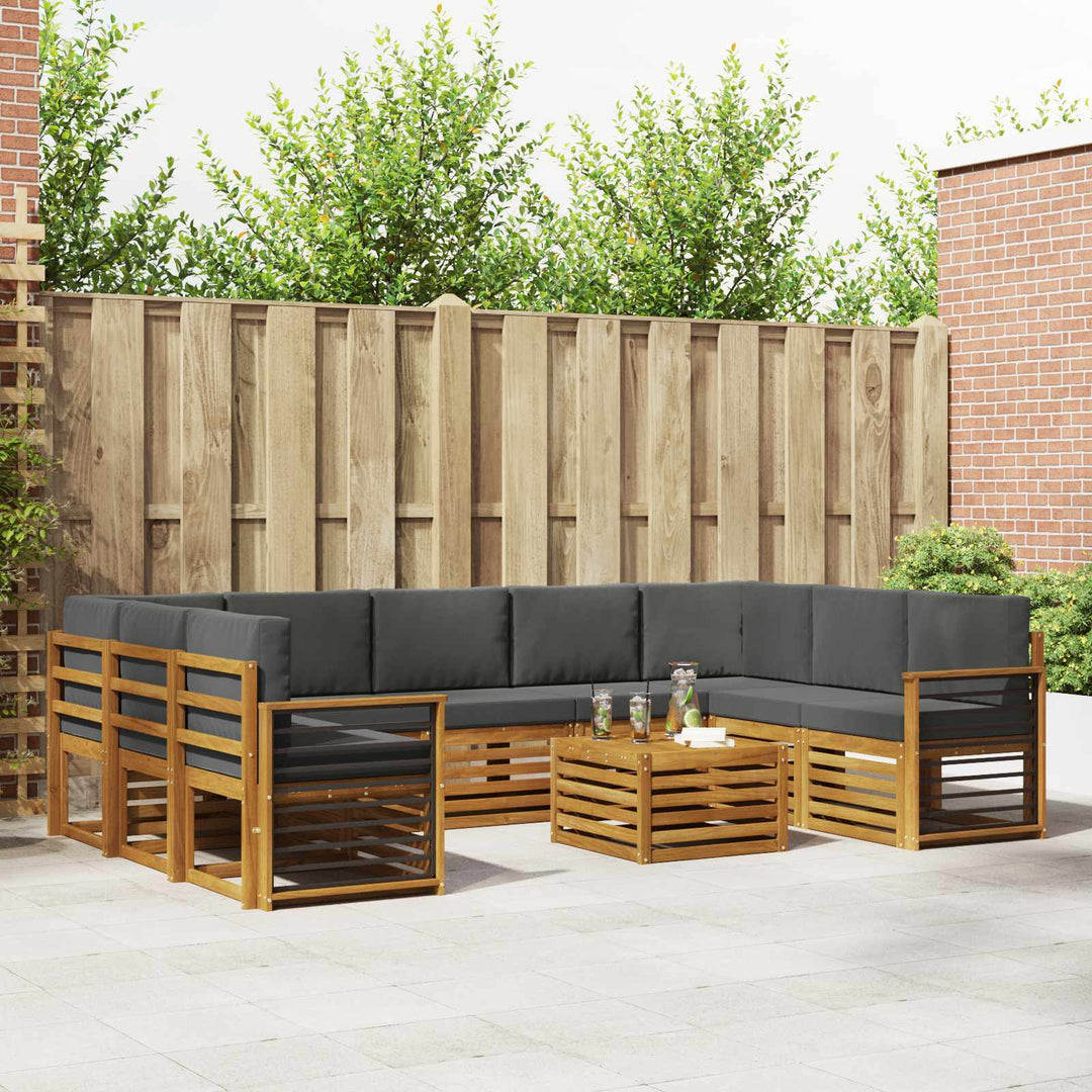 Sofasæt med pude 10 pcs Naturlig og Antracit Massivt Akacietræ