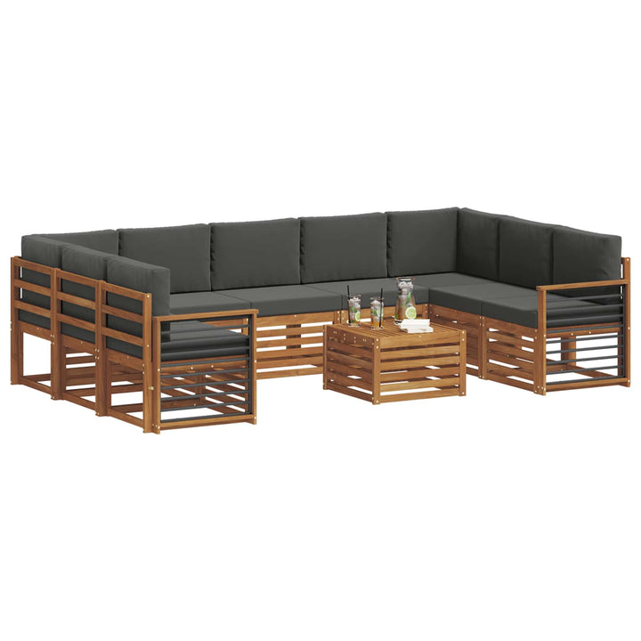 Sofasæt med pude 10 pcs Naturlig og Antracit Massivt Akacietræ