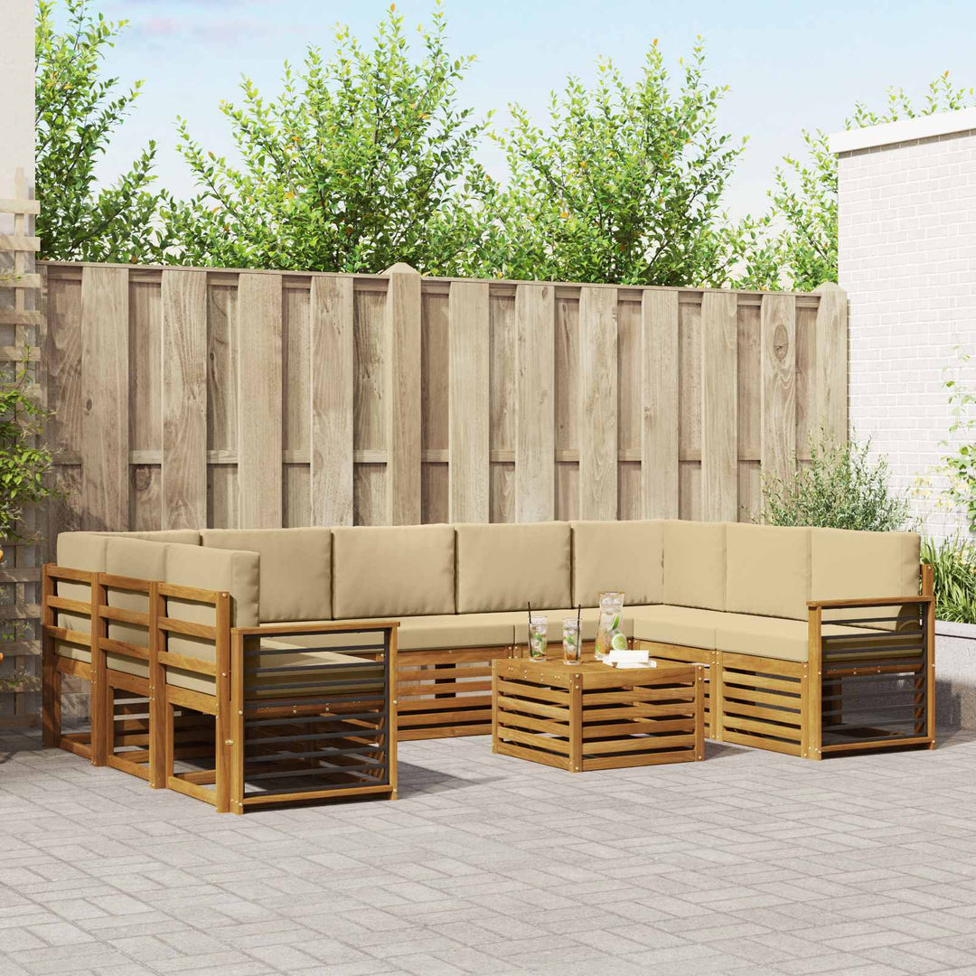 Sofasæt med pude 10 pcs Naturlig og Beige Massivt Akacietræ