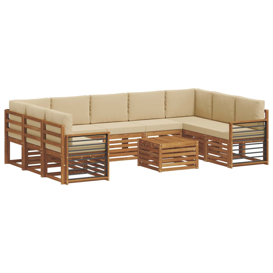Sofasæt med pude 10 pcs Naturlig og Beige Massivt Akacietræ