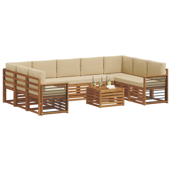 Sofasæt med pude 10 pcs Naturlig og Beige Massivt Akacietræ