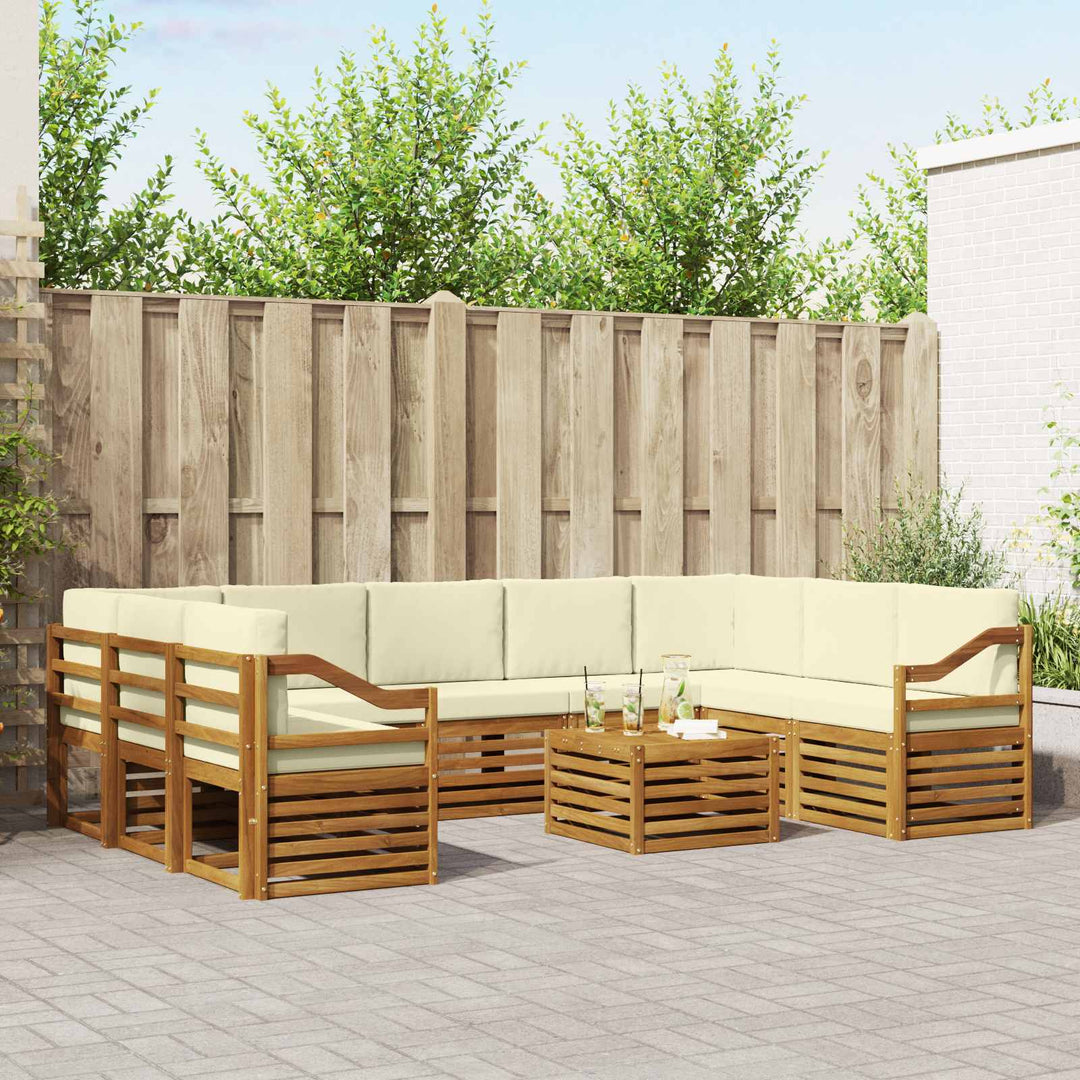 Sofasæt med pude 10 pcs Naturlig og Fløde Massivt Akacietræ