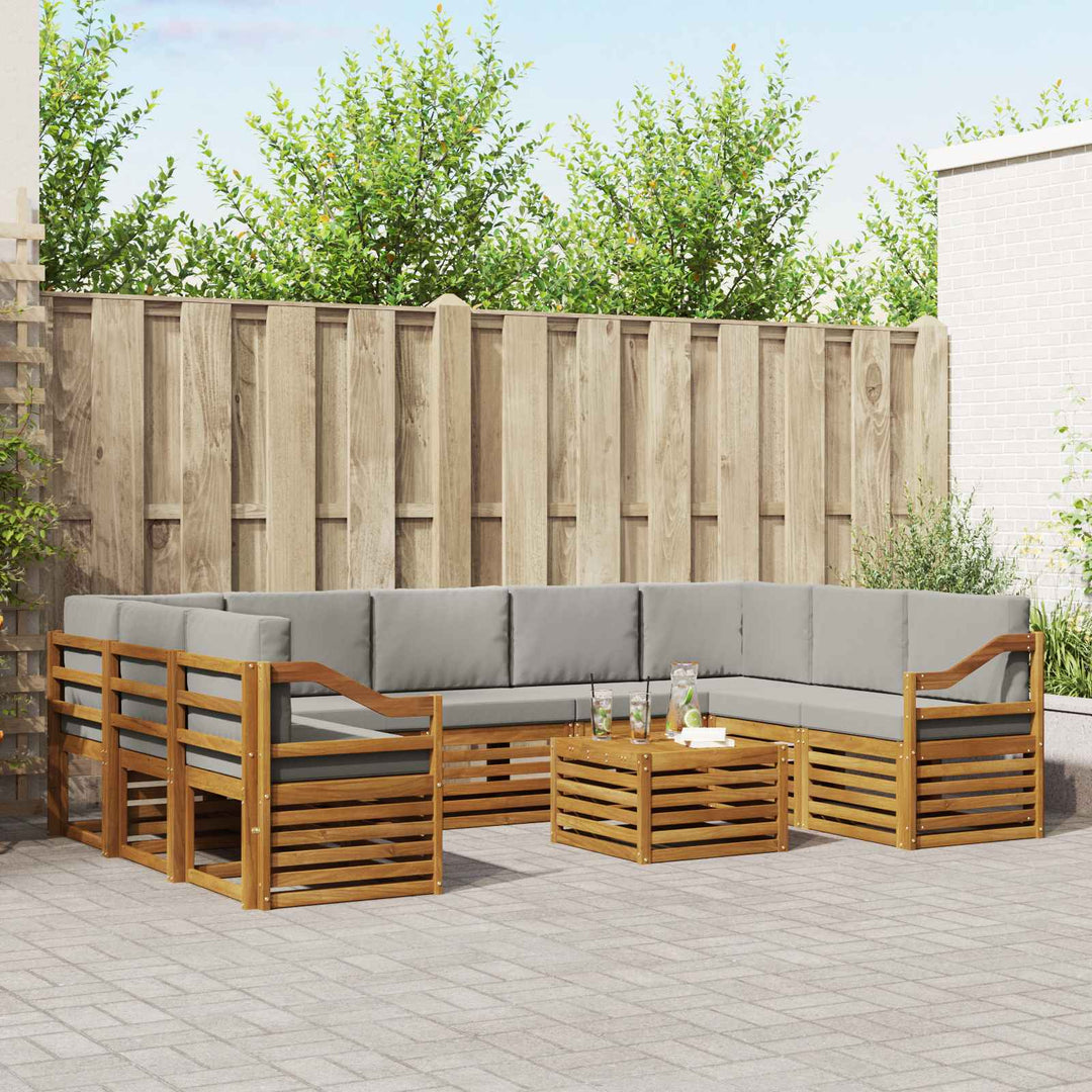 Sofasæt med pude 10 pcs Naturlig og Lys Grå Massivt Akacietræ