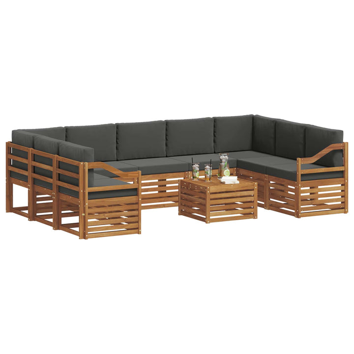 Sofasæt med pude 10 pcs Naturlig og Antracit Massivt Akacietræ