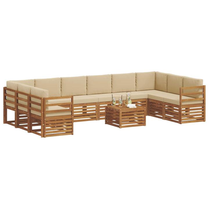 Udendørs sofagruppe 11 pcs Naturlig og Beige Massivt Akacietræ