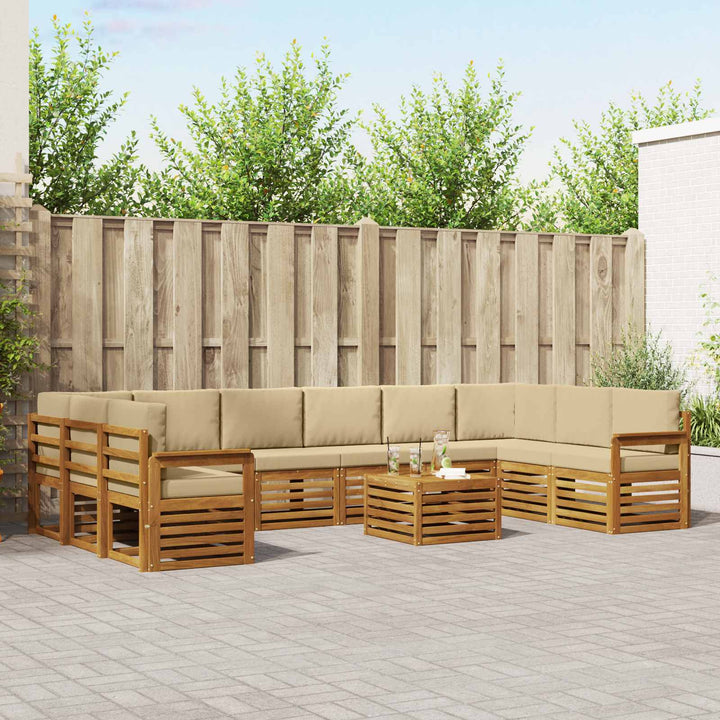 Udendørs sofagruppe 11 pcs Naturlig og Beige Massivt Akacietræ