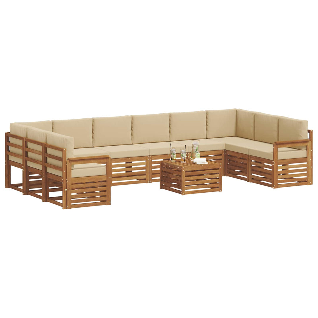 Udendørs sofagruppe 11 pcs Naturlig og Beige Massivt Akacietræ