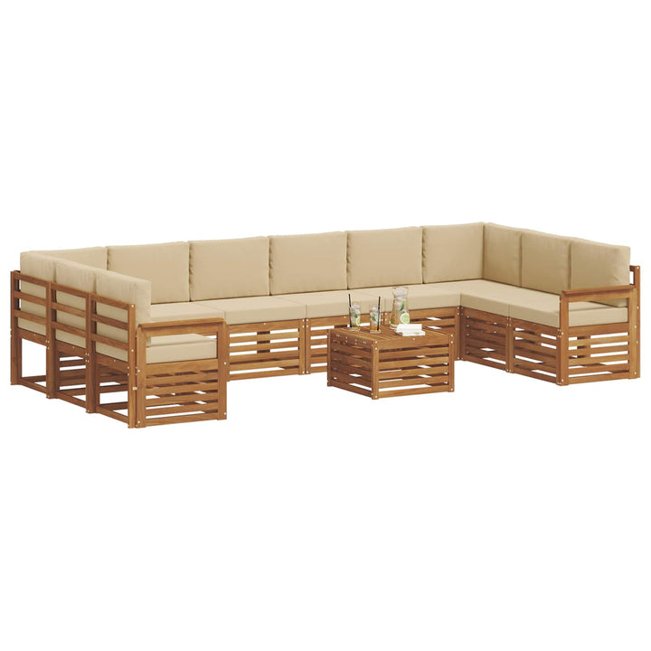 Udendørs sofagruppe 11 pcs Naturlig og Beige Massivt Akacietræ