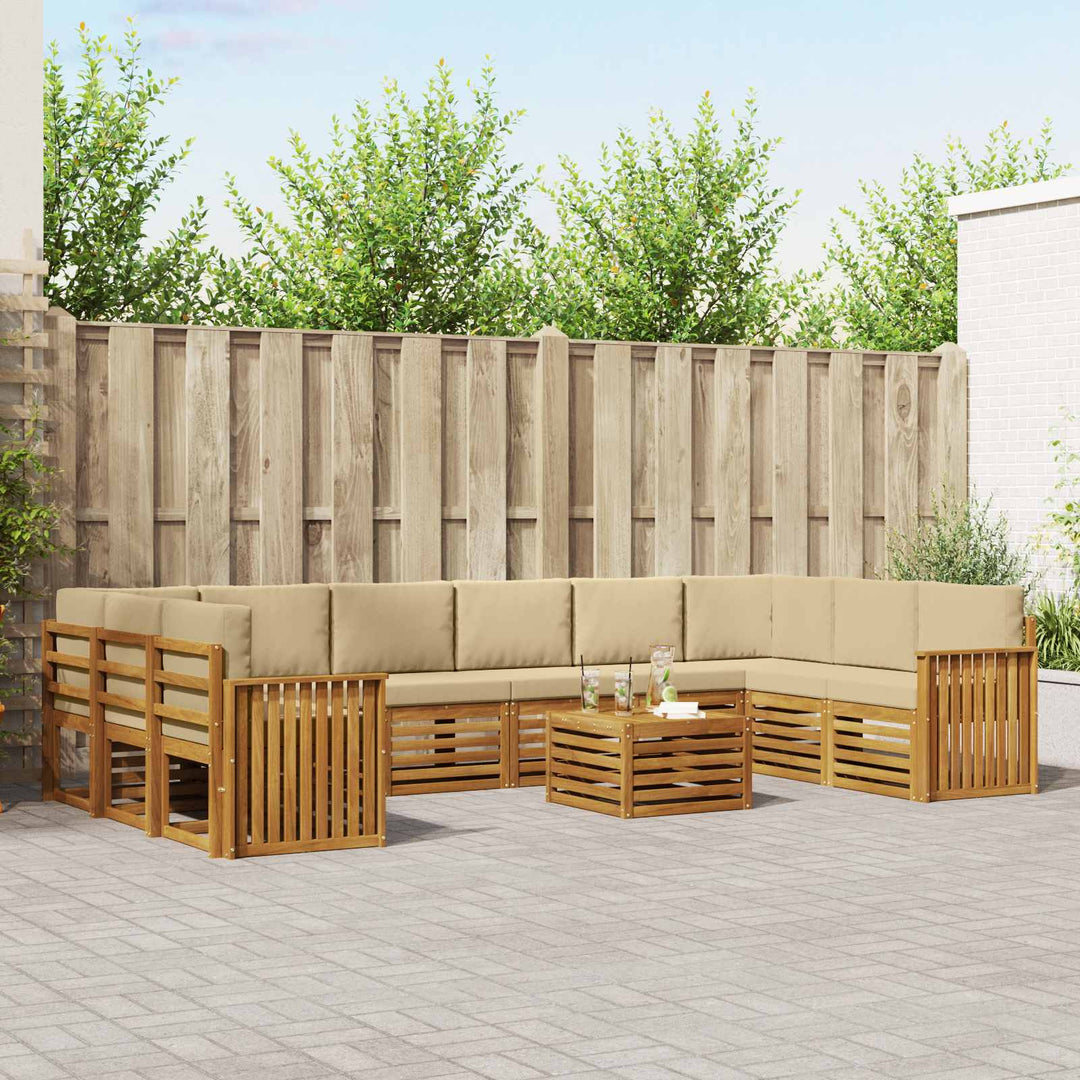 Udendørs sofagruppe 11 pcs Naturlig og Beige Massivt Akacietræ
