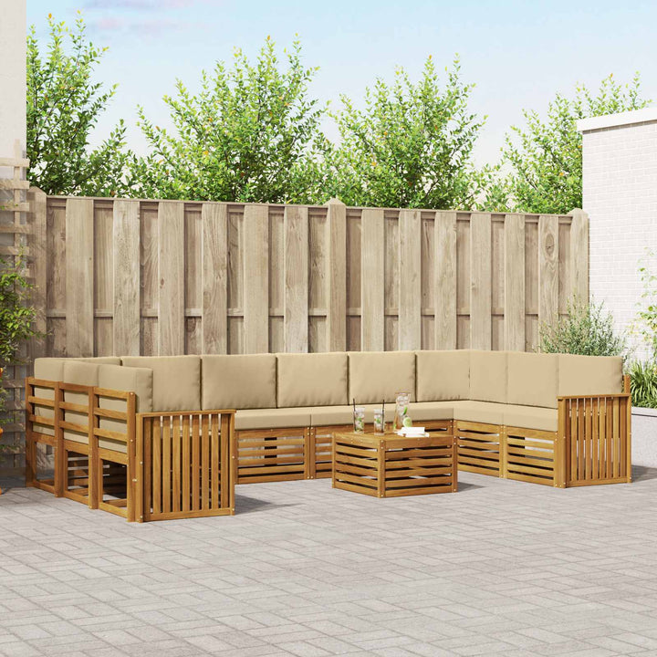 Udendørs sofagruppe 11 pcs Naturlig og Beige Massivt Akacietræ