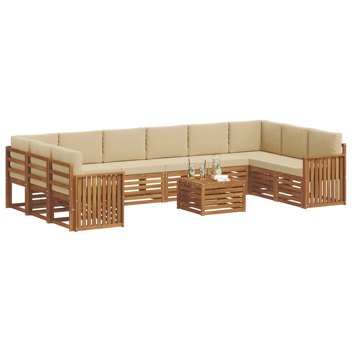 Udendørs sofagruppe 11 pcs Naturlig og Beige Massivt Akacietræ