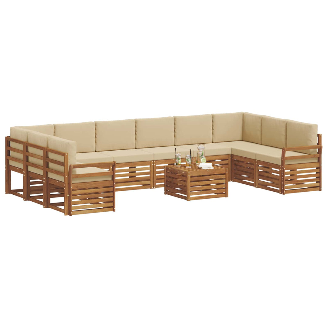 Udendørs sofagruppe 11 pcs Naturlig og Beige Massivt Akacietræ