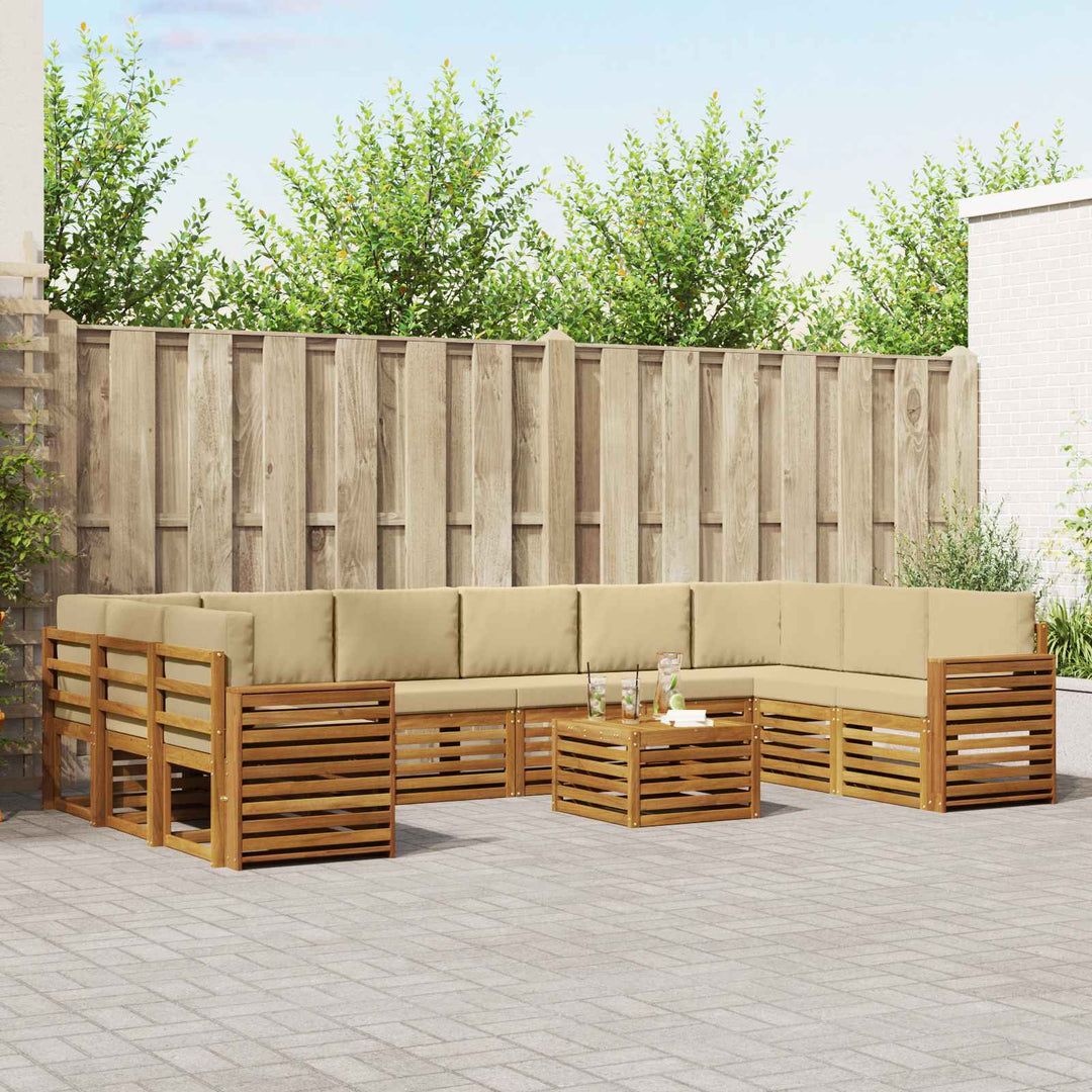 Udendørs sofagruppe 11 pcs Naturlig og Beige Massivt Akacietræ