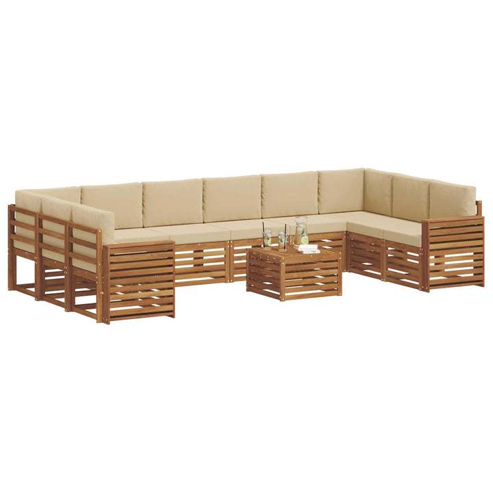 Udendørs sofagruppe 11 pcs Naturlig og Beige Massivt Akacietræ