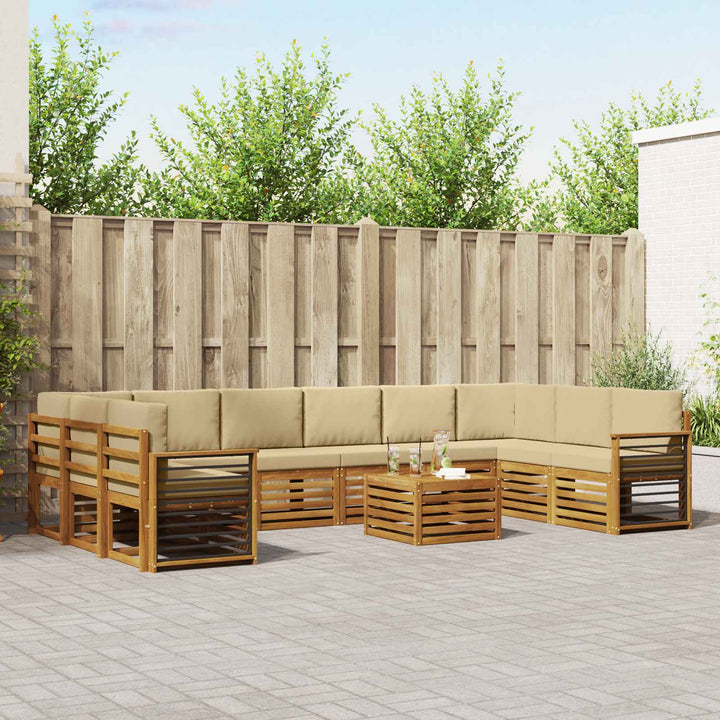 Udendørs sofagruppe 11 pcs Naturlig og Beige Massivt Akacietræ