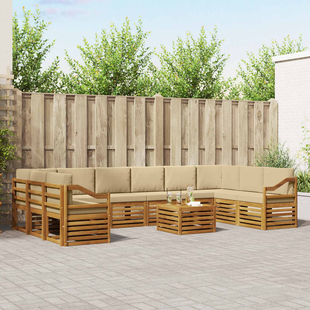 Udendørs sofagruppe 11 pcs Naturlig og Beige Massivt Akacietræ