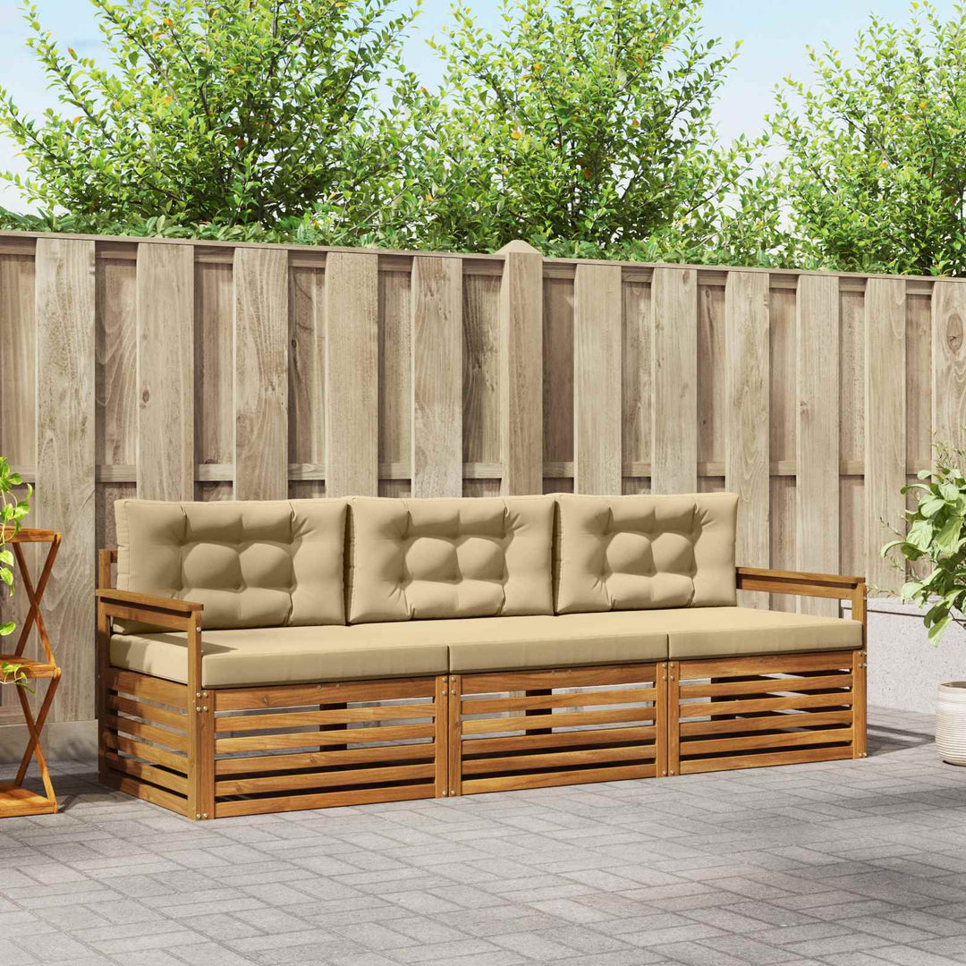 Udendørs sofagruppe med pude 3 pcs Naturlig og Beige