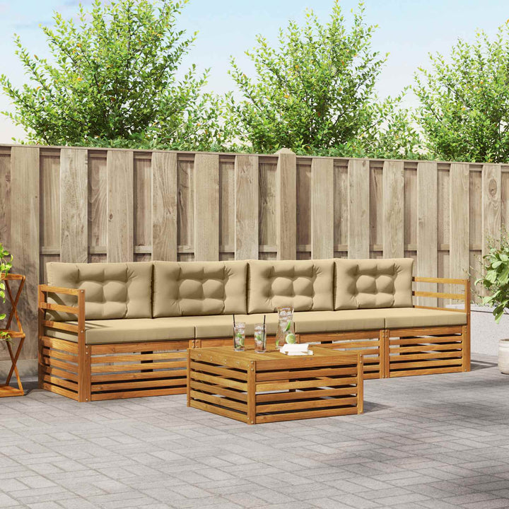 Udendørs sofagruppe med pude 5 pcs Naturlig og Beige