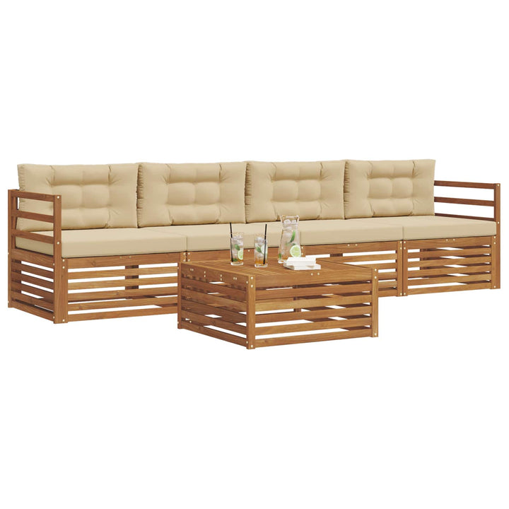 Udendørs sofagruppe med pude 5 pcs Naturlig og Beige